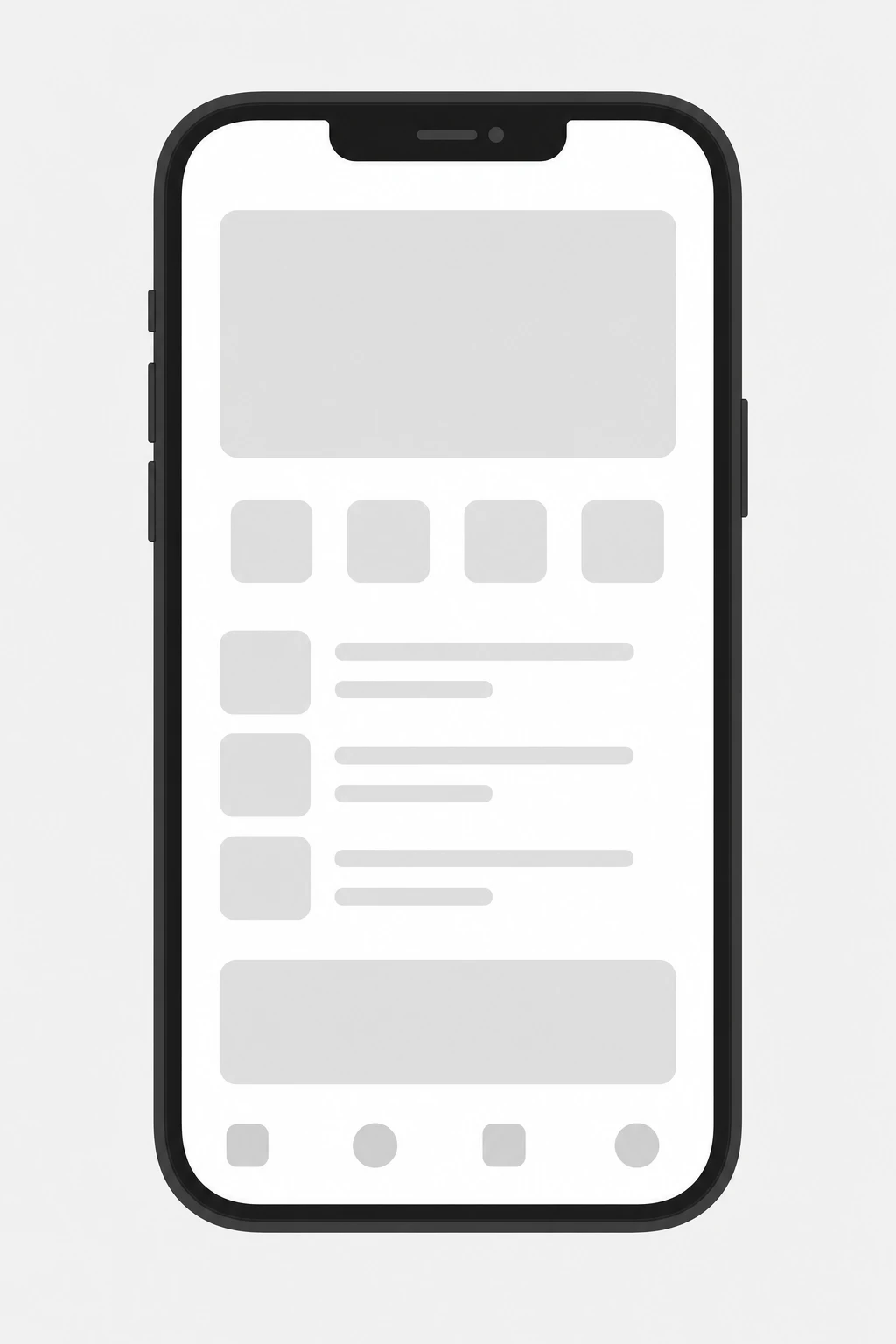 Wireframe phone frame before GPT Image 2 — gray placeholder UI blocks without readable text