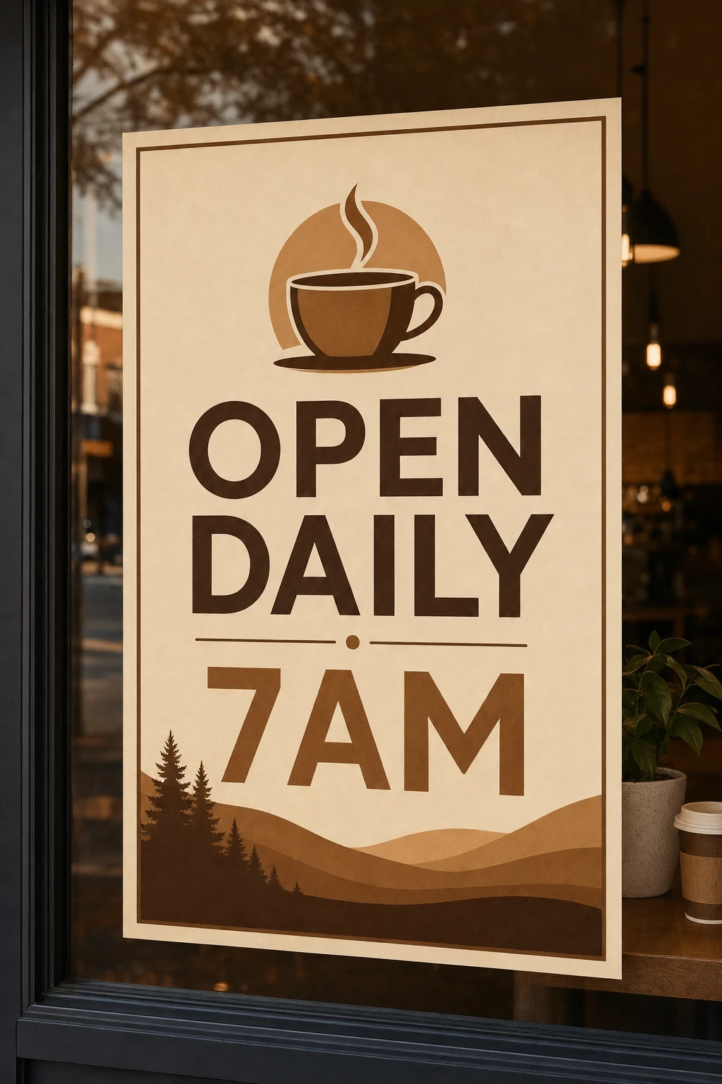 English storefront poster before GPT Image 2 — coffee shop sign with OPEN text in Latin letters