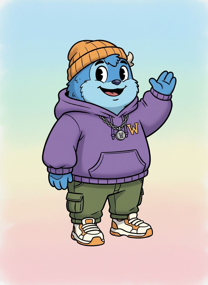 NanoBanana AI result: mascot with bold outlines, soft cel shading, and pastel background wash from style references