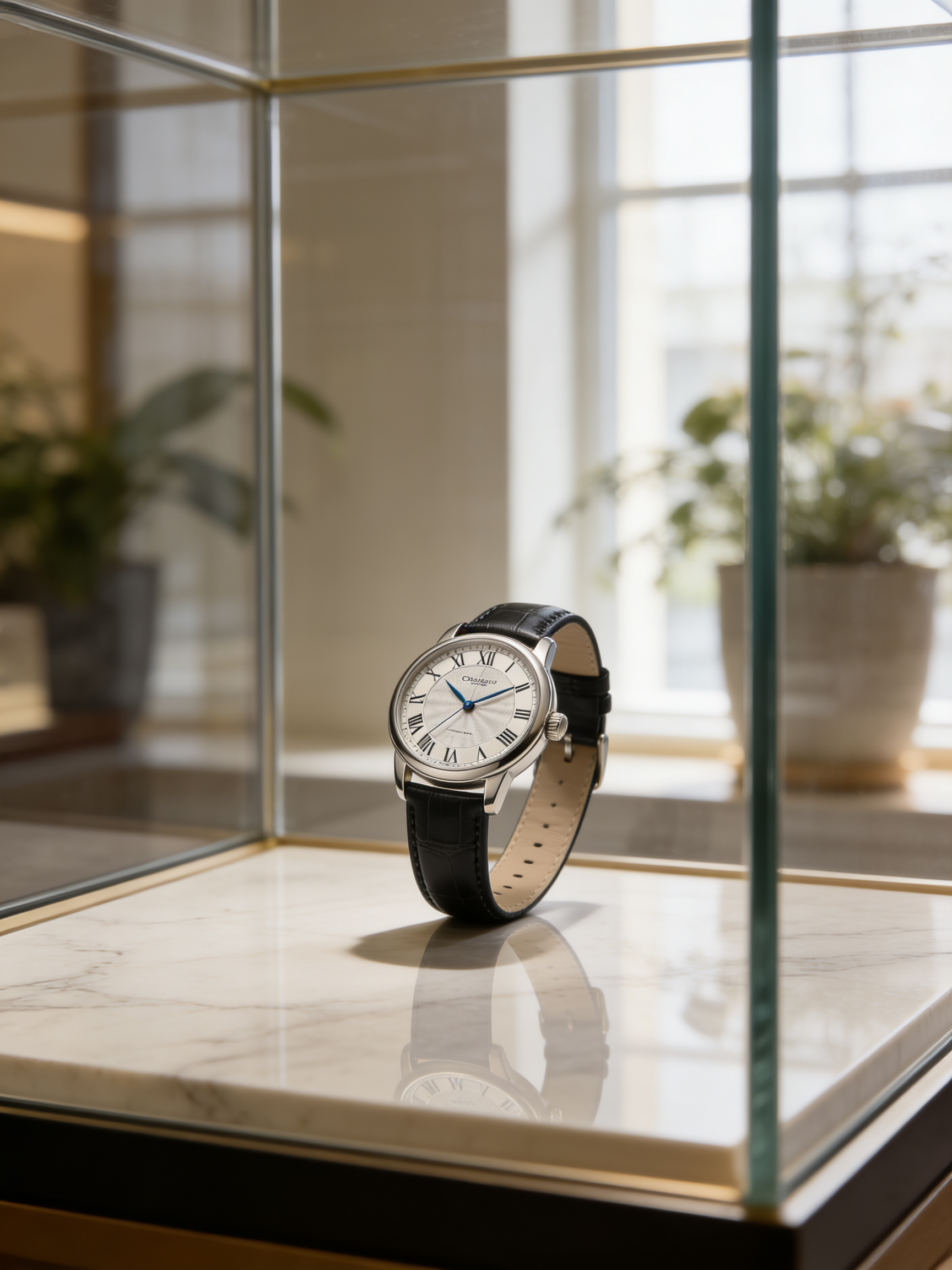 Seedream 4.5 result: luxury watch in believable retail display with grounded shadows and lifestyle environment